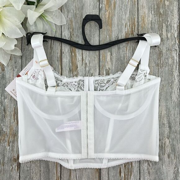 Women's Bridal Satin Bustier with Lace Trim Bra Size M - Picture 2 of 6